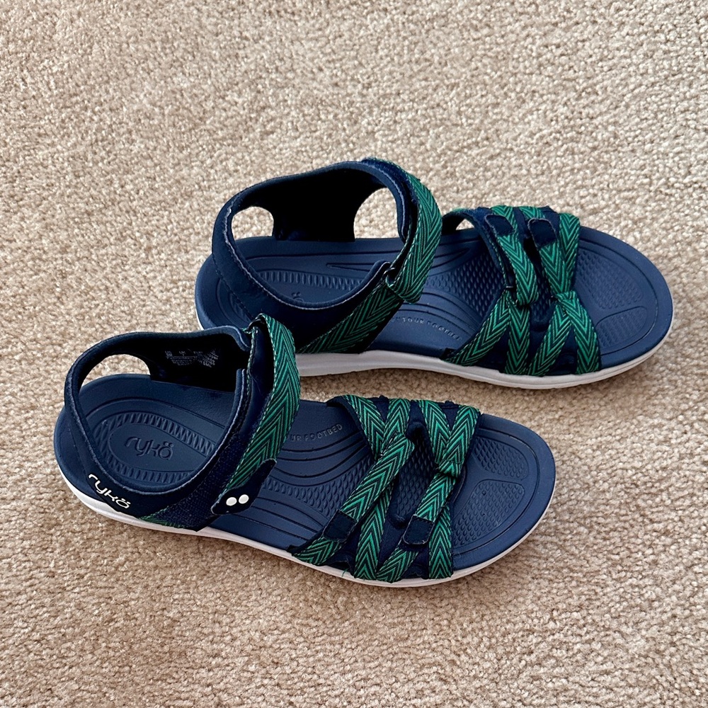 SALE $15 Ryka Navy and Green Women's Sandals - Picture 4 of 6